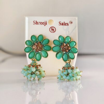Meher Mint Green Floral Jhumka Earrings