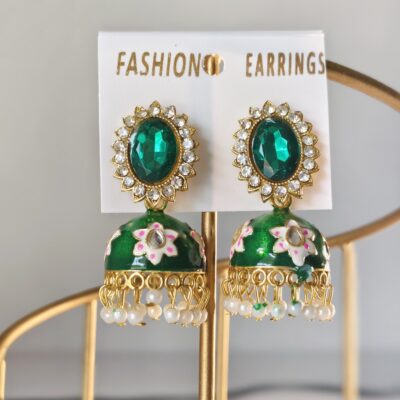 Stone Enamel Jhumka Earrings