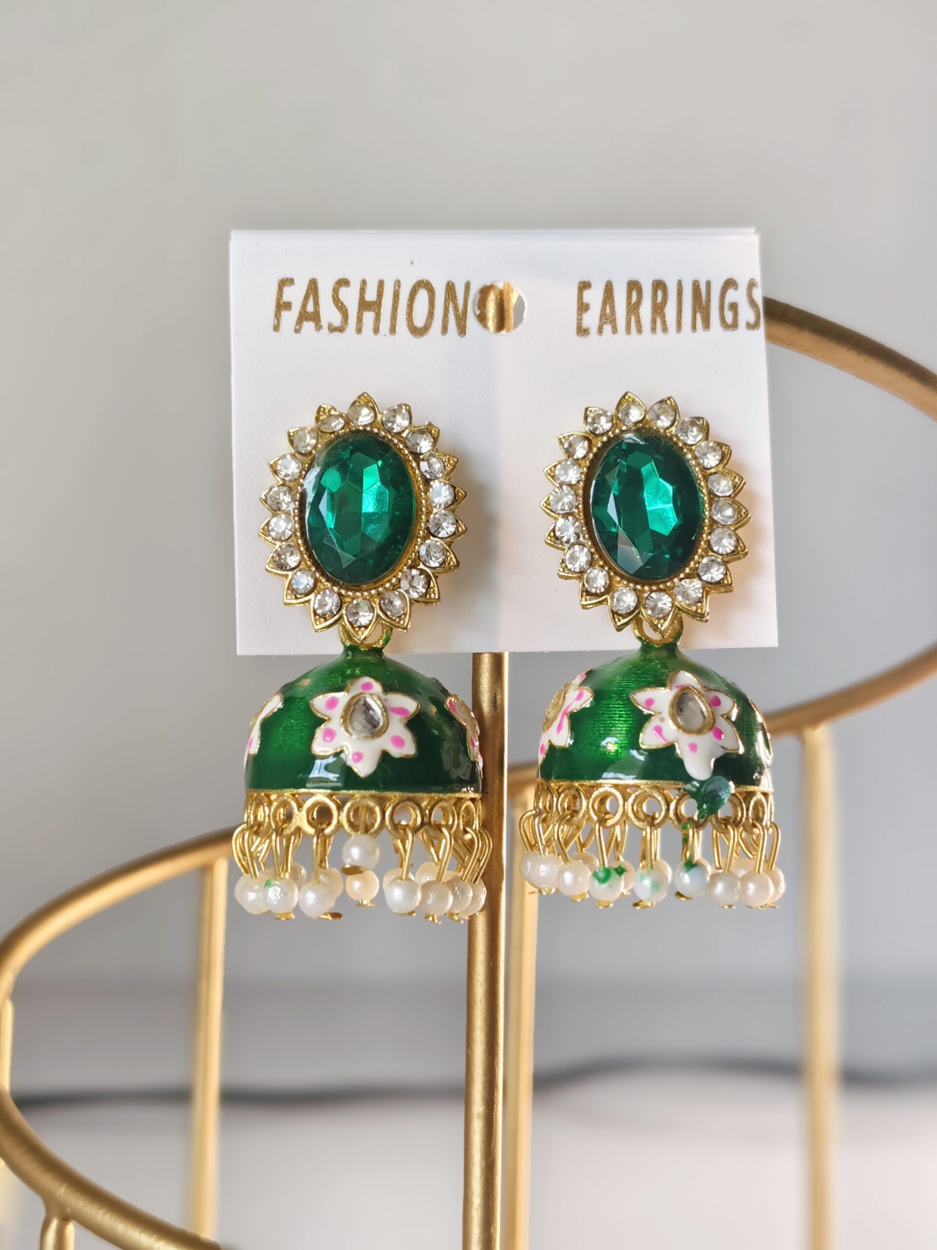 Stone Enamel Jhumka Earrings