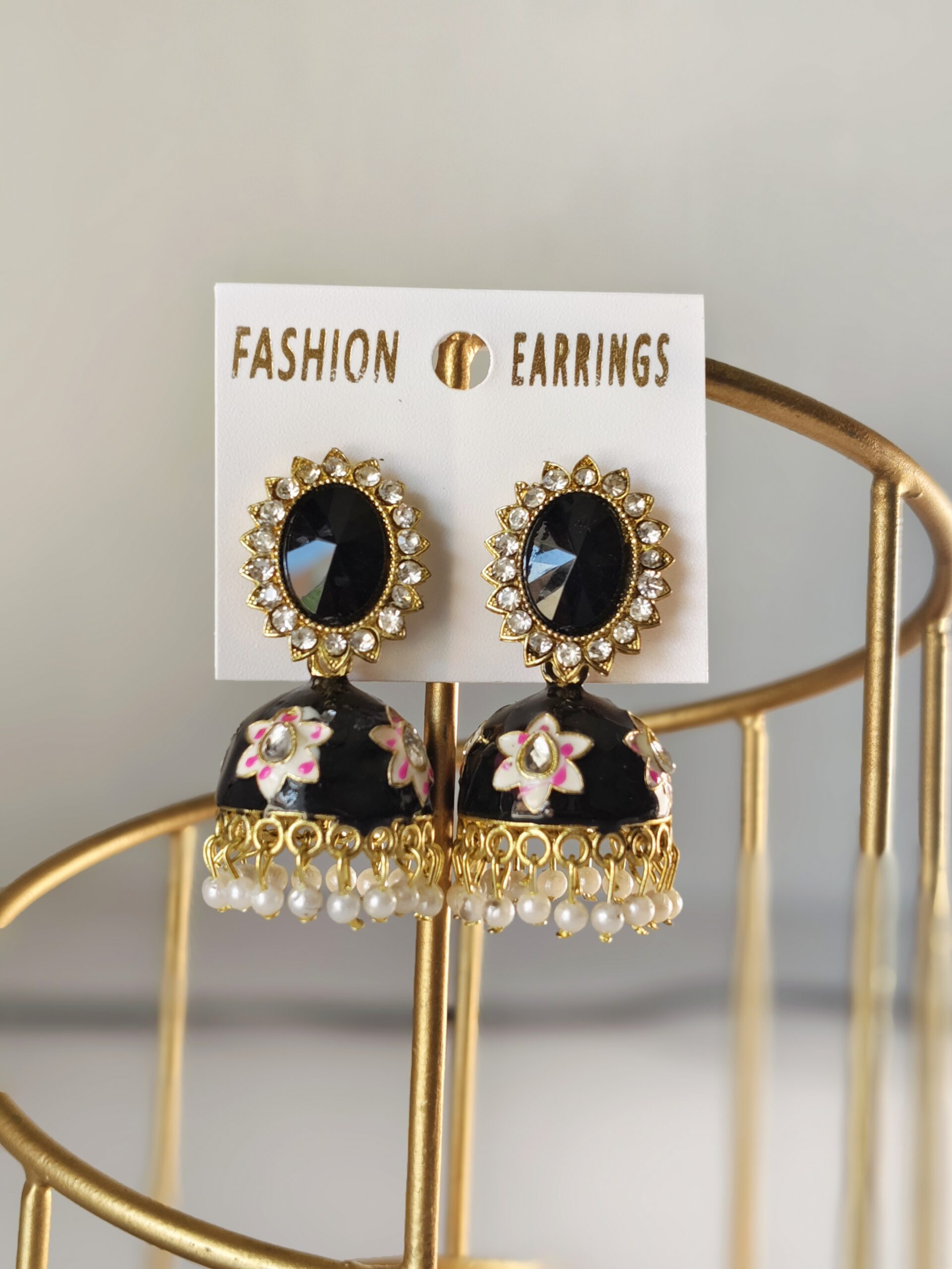 Stone Enamel Jhumka Earrings - Image 4